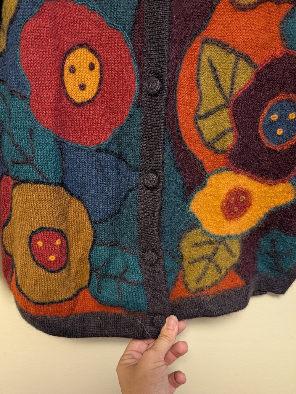 Floral Button Front Wool Feel Cardigan Sweater Size L - Picture 4 of 6